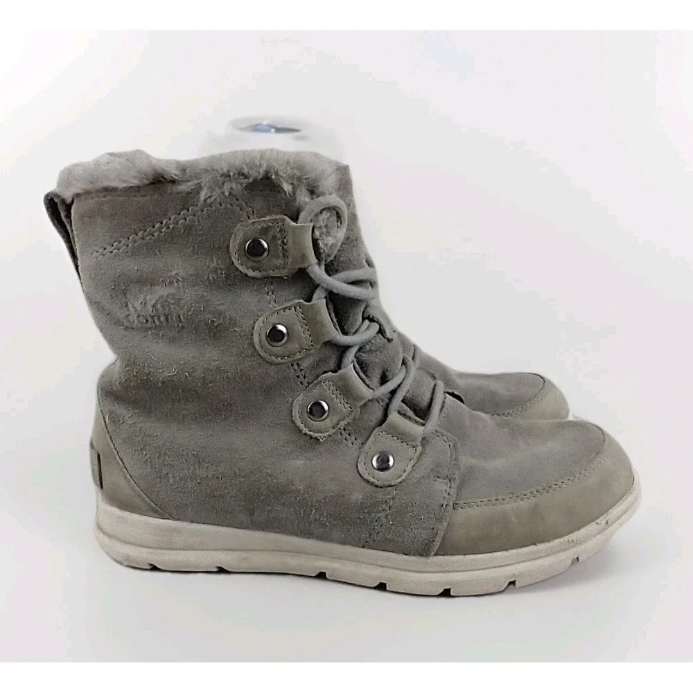 Sorel Explorer Joan Boots Womens 10 Gray Suede Shearling Lined NL3039-052 Winter